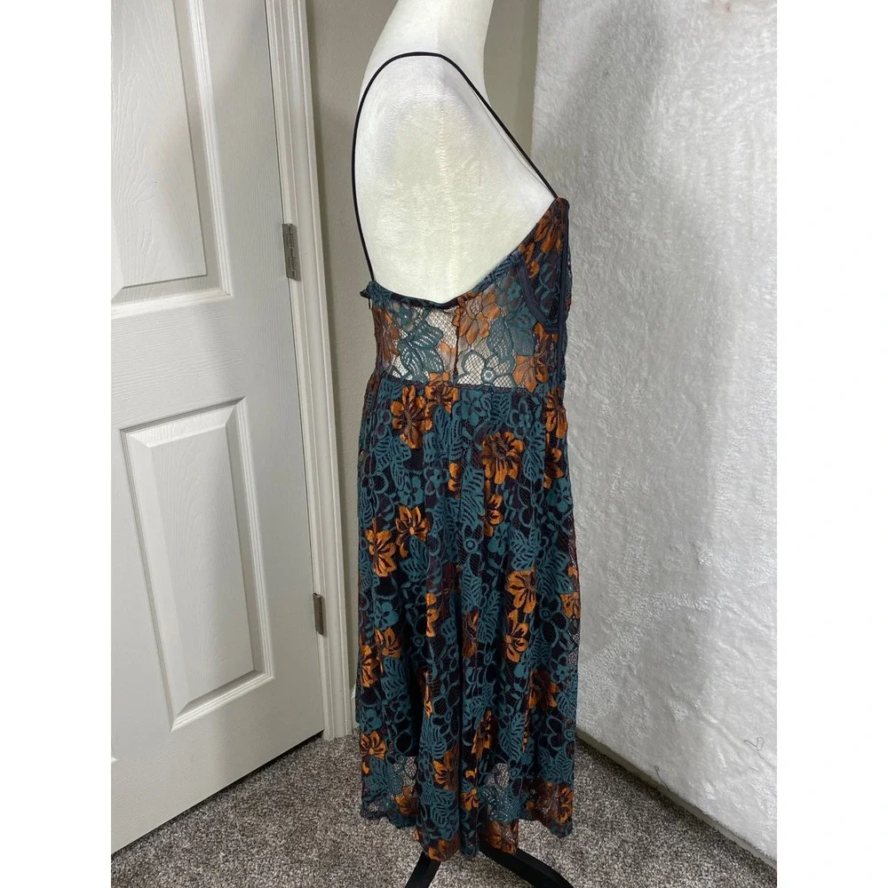 Lace Midi Dress Floral Print Sleeveless Party‎ Cocktail Dress Size L Fairy Goth